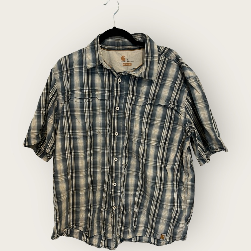 Carhartt Force Shirt Men's‎ XL Relaxed Fit Short Sleeve Pockets Blue Fishing✅